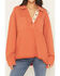 Image #3 - Cleo & Wolf Women's Solid French Terry Long Sleeve Quarter Button-Down Shirt, Orange, hi-res