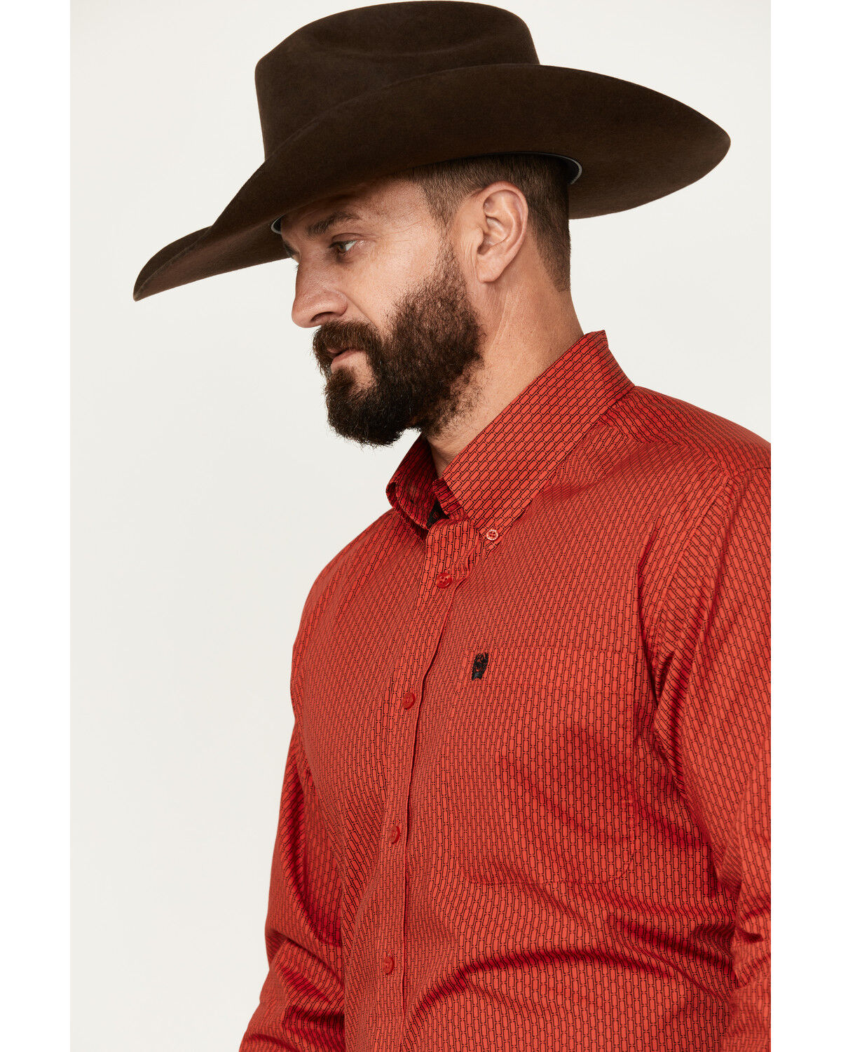 Image #2 - Cinch Men's Geo Print Long Sleeve Button-Down Stretch Western Shirt, Red, hi-res