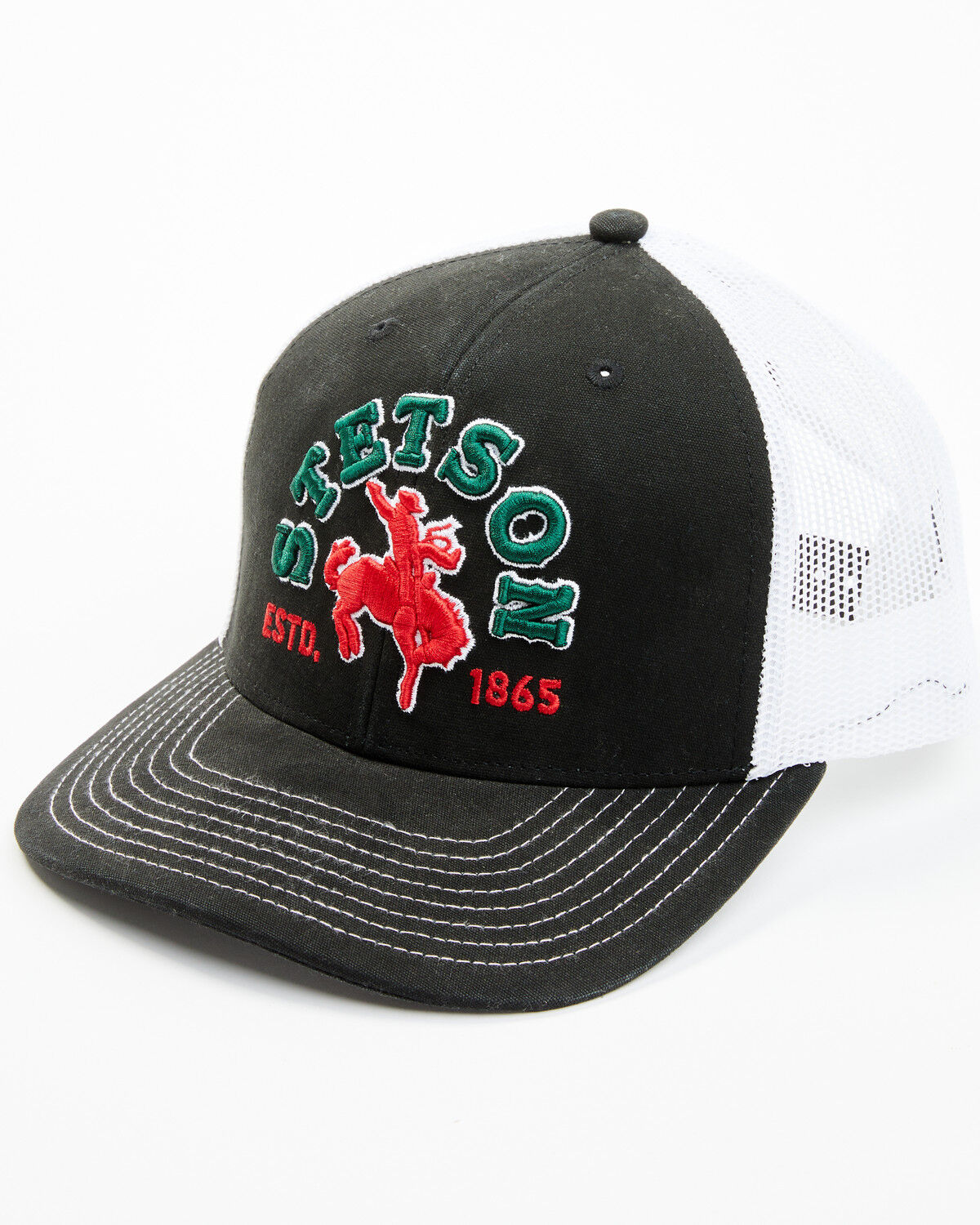 Image #1 - Stetson Men's Bronc Rider Mexico Flag Trucker Cap, Black, hi-res