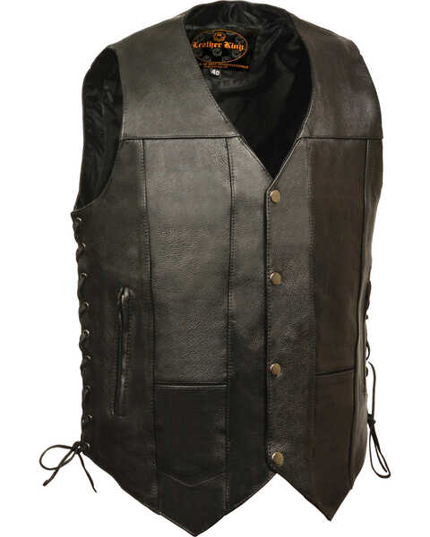 Milwaukee Leather Men's 10 Pocket Side Lace Vest - Big, Black, hi-res