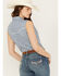 Ely Walker Women's Medallion Print Sleeveless Pearl Snap Western Shirt, Blue, hi-res