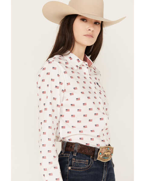 Image #2 - Ariat Women's Kirby USA Print Button Down Long Sleeve Stretch Western Shirt, White, hi-res