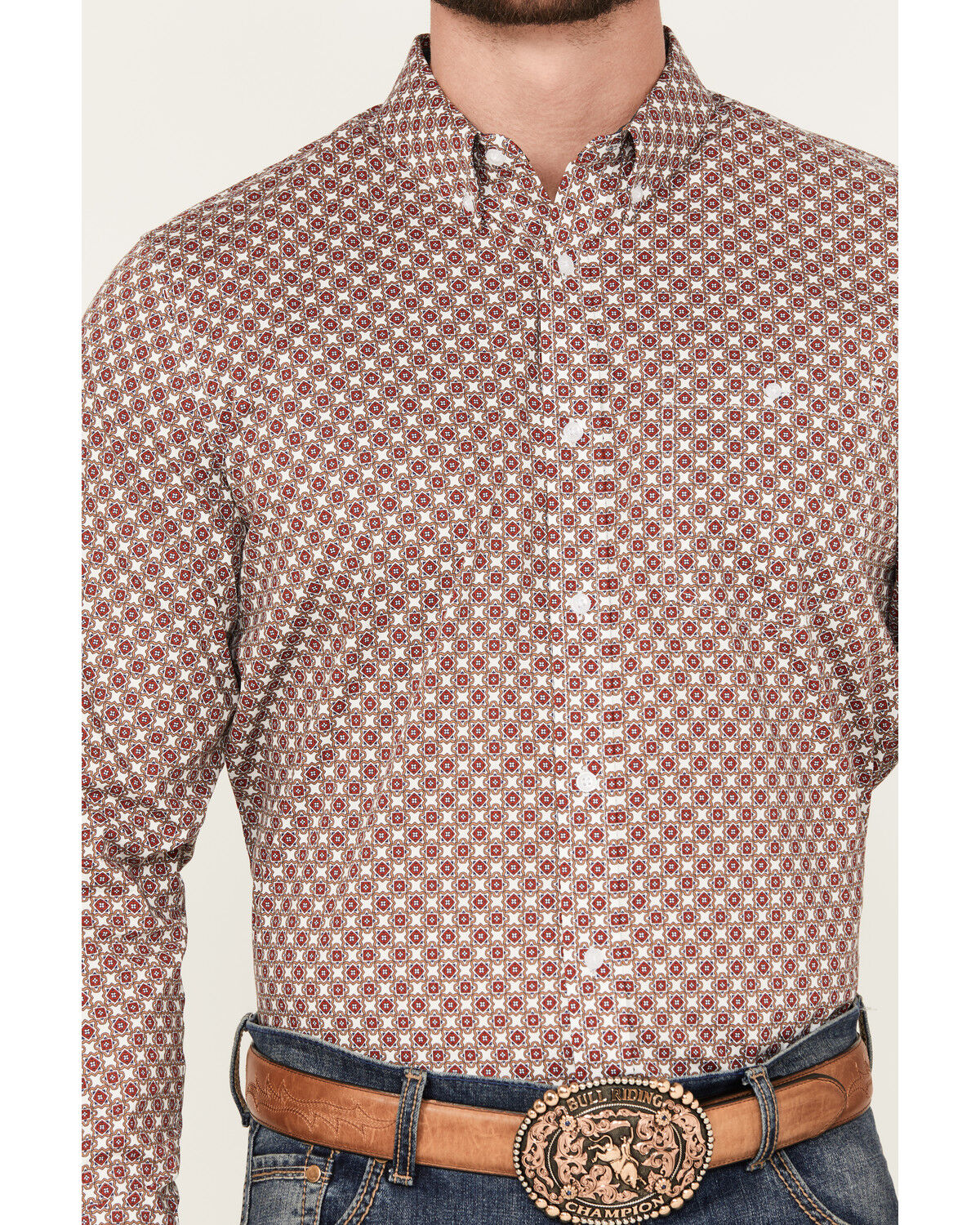 Image #3 - RANK 45® Men's Wellington Geo Print Long Sleeve Button-Down Western Shirt, Royal Blue, hi-res