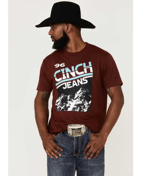 Image #1 - Cinch Men's Jeans 96' Mountain Graphic T-Shirt , Heather Red, hi-res