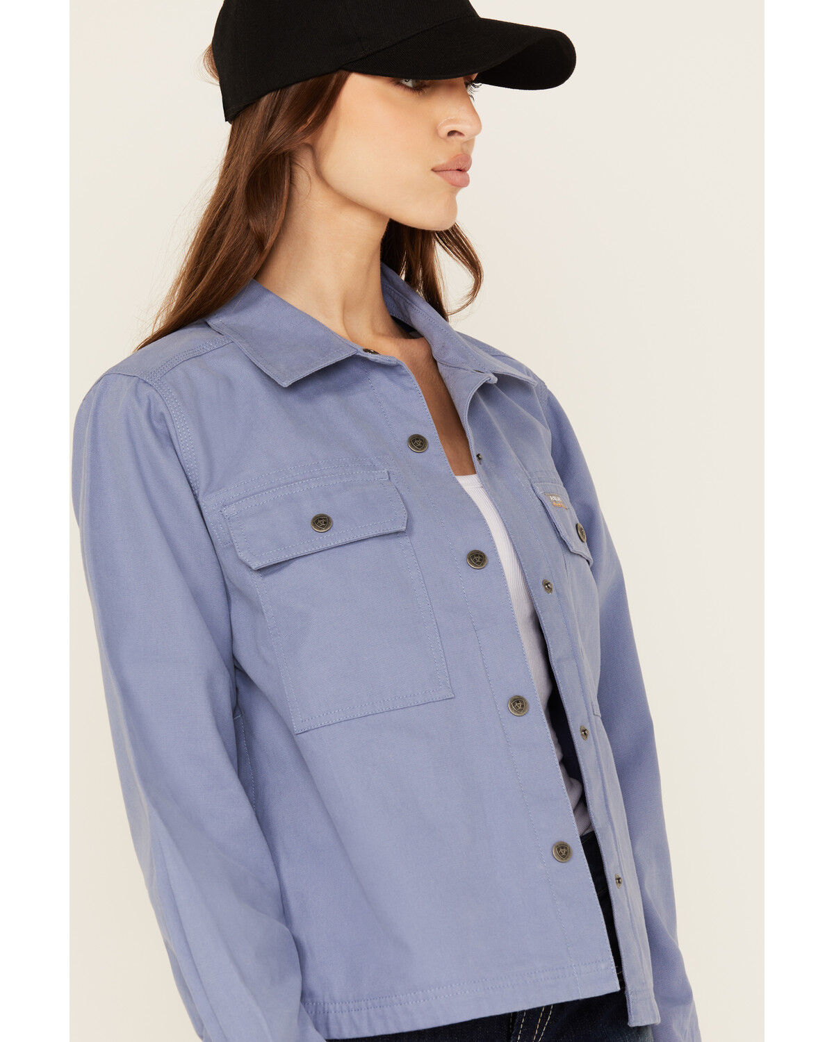 Image #2 - Ariat Women's Rebar Cropped Woven Work Shirt, Blue, hi-res
