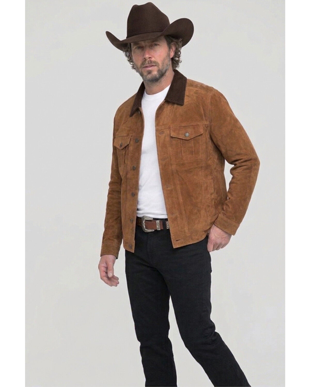 Image #1 - Cody James Men's Ozark Roughout Suede Leather Jacket, Bark, hi-res