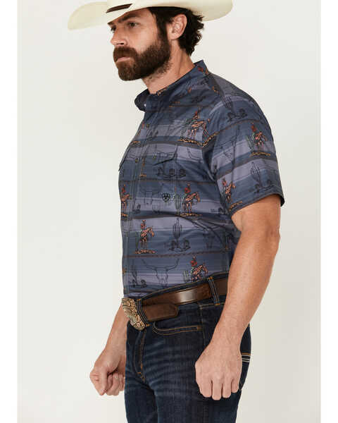 Image #2 - Ariat Men's VentTEK Desert Cowboy Print Short Sleeve Button-Down Western Shirt , Slate, hi-res