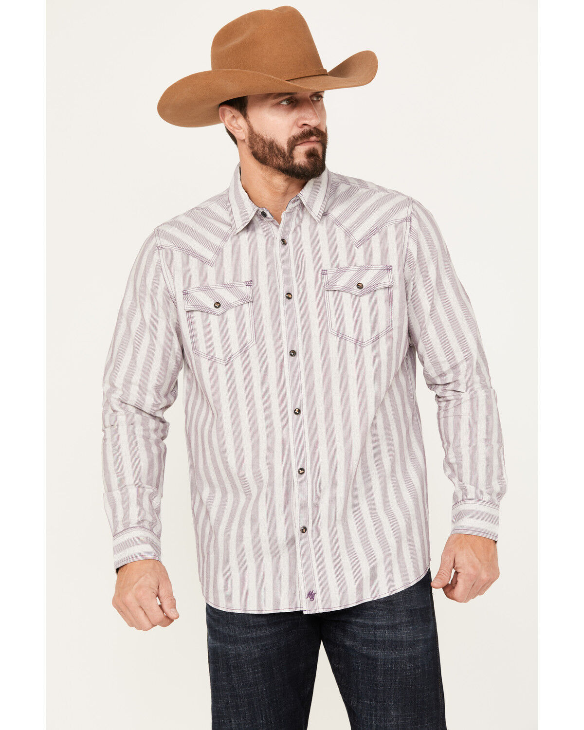 Image #1 - Moonshine Spirit Men's Cosmic Dobby Striped Long Sleeve Western Snap Shirt, Purple, hi-res