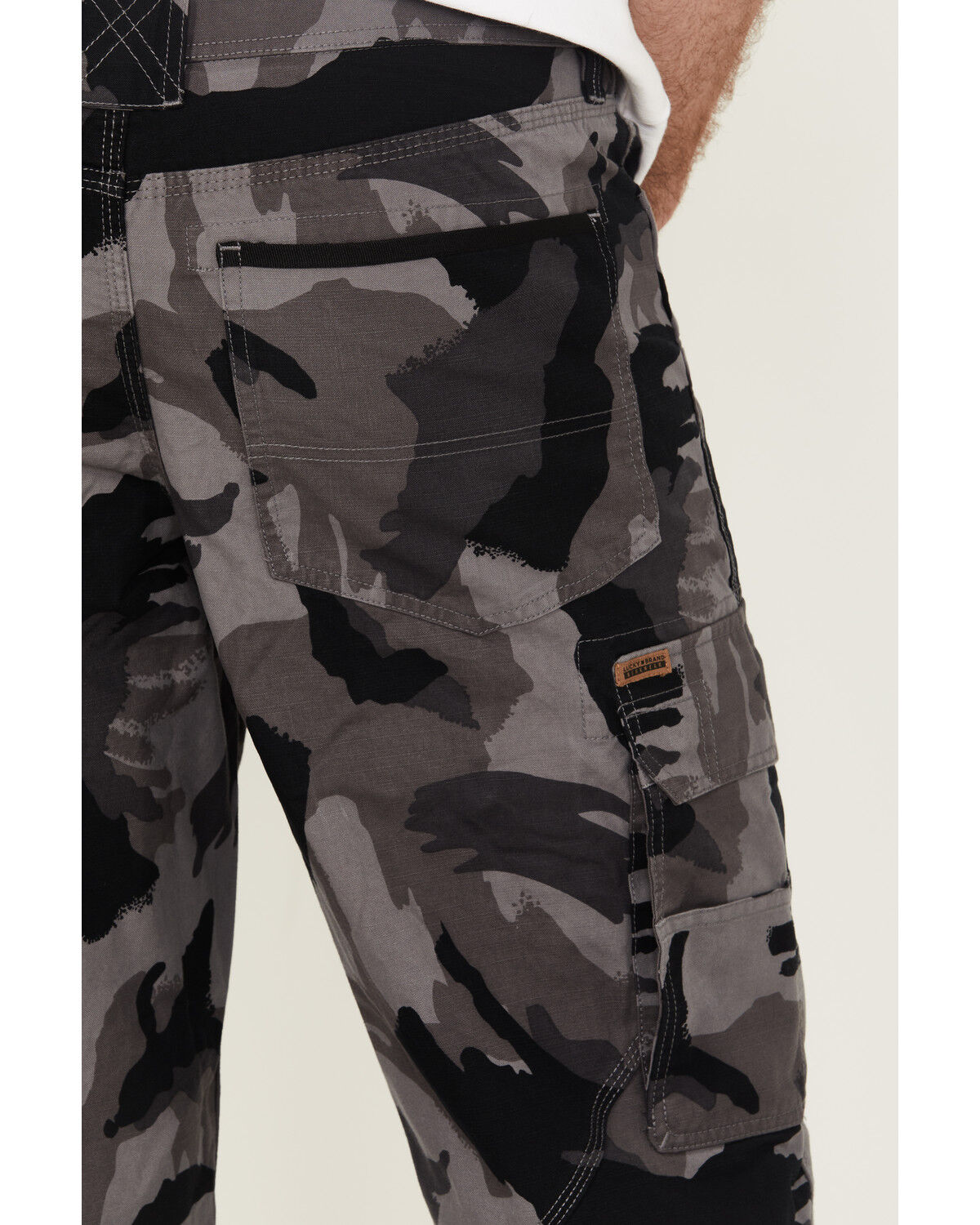 Image #4 - Lucky Brand Workwear Men's Camo Print Broken Canvas Cargo Work Pants, Black, hi-res