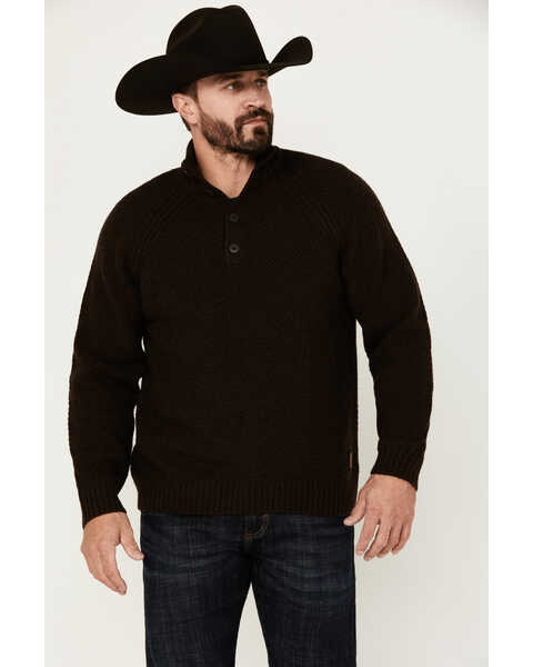 Image #1 - Brothers and Sons Men's Merino Donegal Button Down Mock Neck Sweater, Dark Brown, hi-res