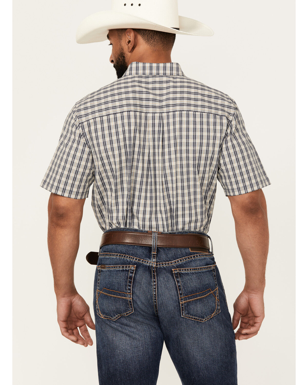 Image #4 - Cody James Men's Plaid Print Short Sleeve Button-Down Stretch Western Shirt, Navy, hi-res