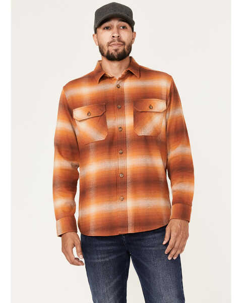Pendleton Men's Burnside Large Ombre Plaid Print Button Down Western Flannel Shirt , Rust Copper, hi-res