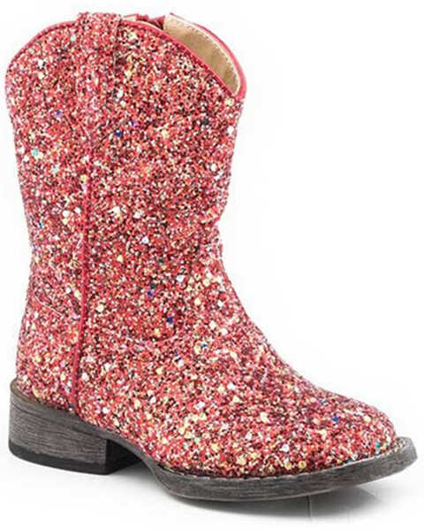 Image #1 - Roper Toddler Girls' Glitter Galore Western Boots - Broad Square Toe, Red, hi-res