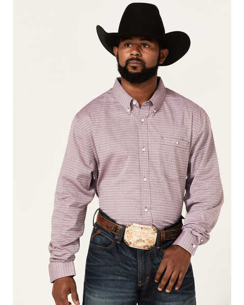 RANK 45 Men's Producer Jacquard Print Long Sleeve Button-Down Western Shirt , Purple, hi-res