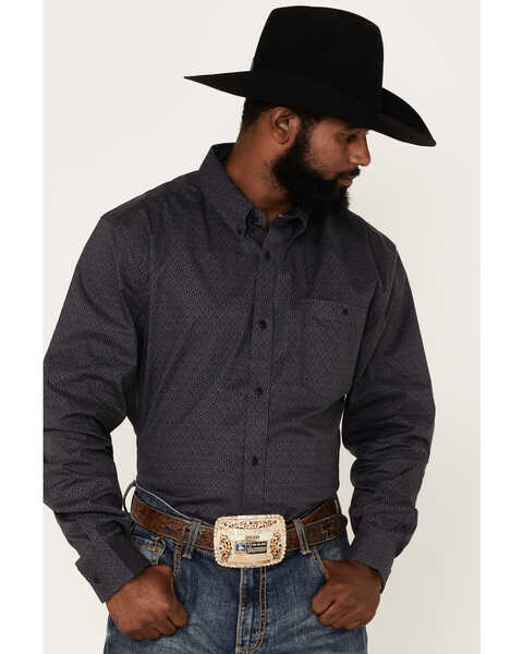 Image #2 - RANK 45® Men's Wayne Geo Print Long Sleeve Button-Down Stretch Western Shirt, Grey, hi-res