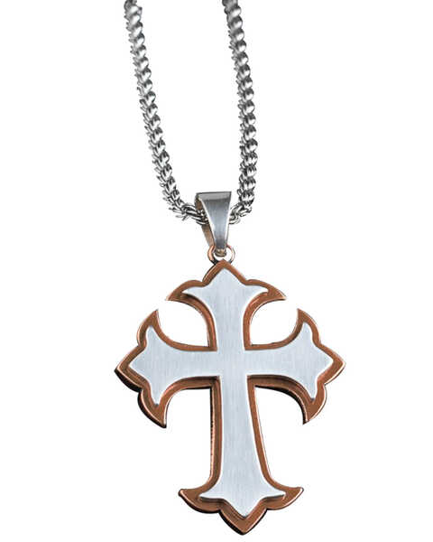 Image #1 - Twister Men's Two Tone Cross Layered Necklace , Silver, hi-res