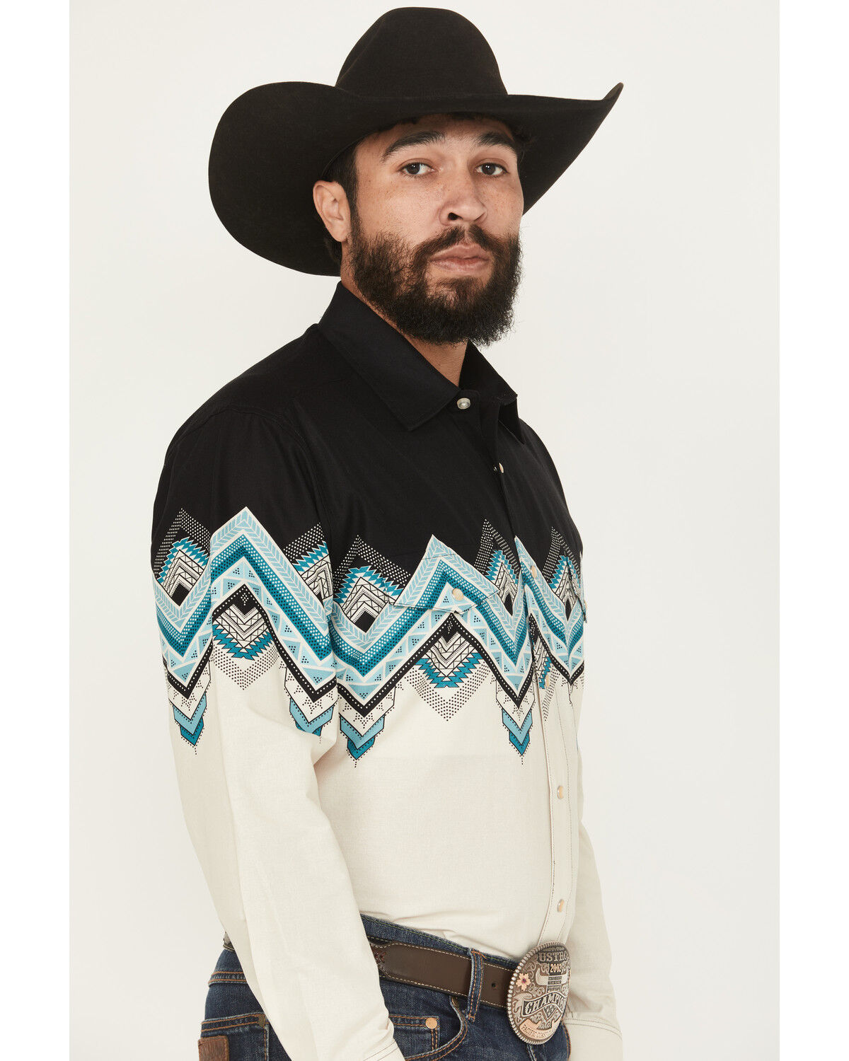 Image #2 - Panhandle Slim Men's Southwestern Border Print Long Sleeve Pearl Snap Western Shirt, Natural, hi-res