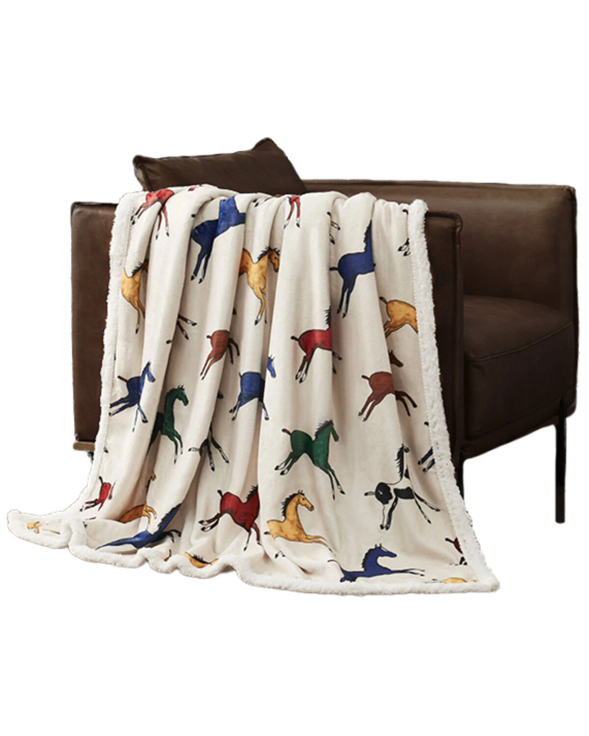 Image #1 - HiEnd Accents Wild Horse Campfire Sherpa Throw, White, hi-res