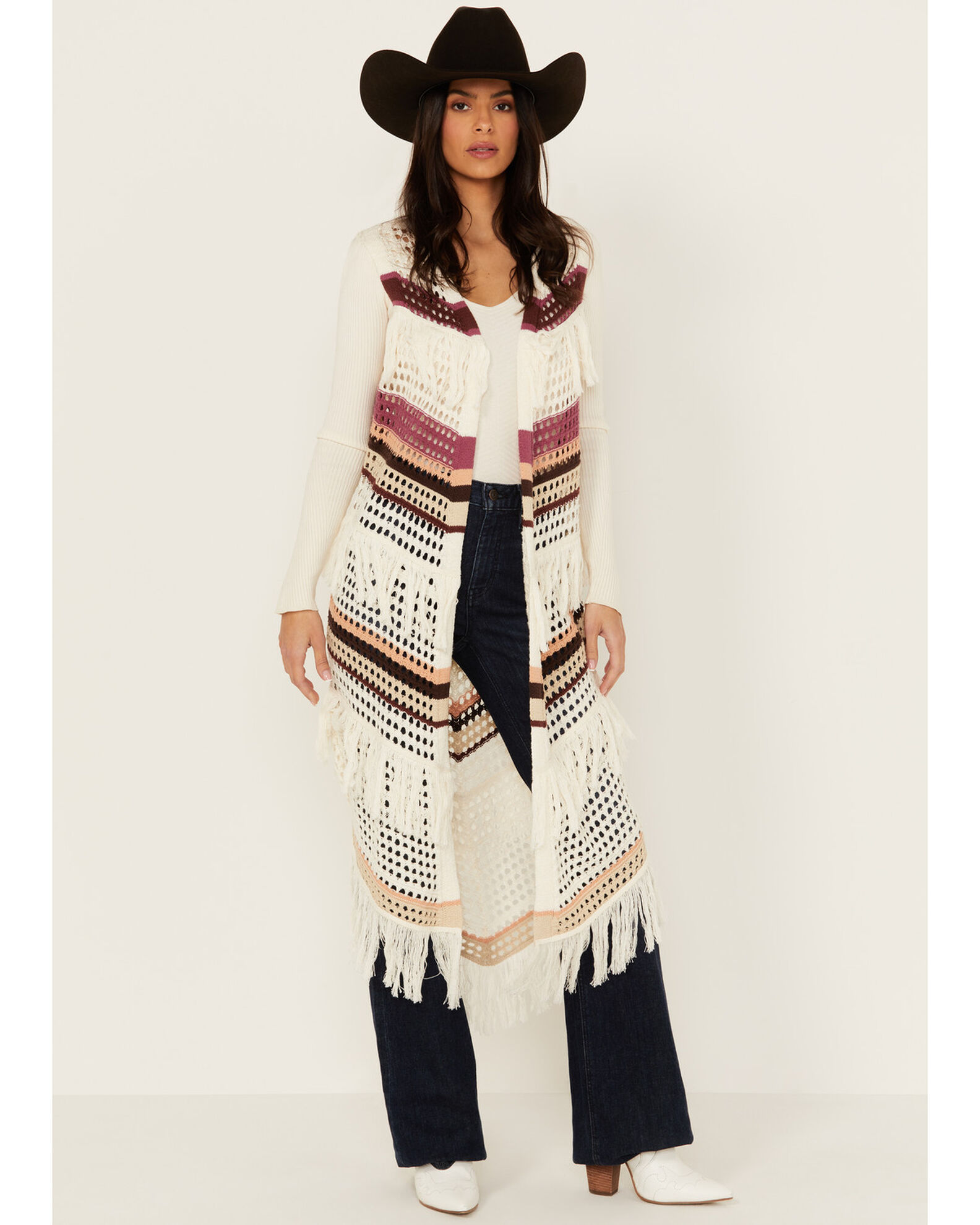 Shyanne Women s Long Striped Crochet Fringe Sweater Vest Sheplers