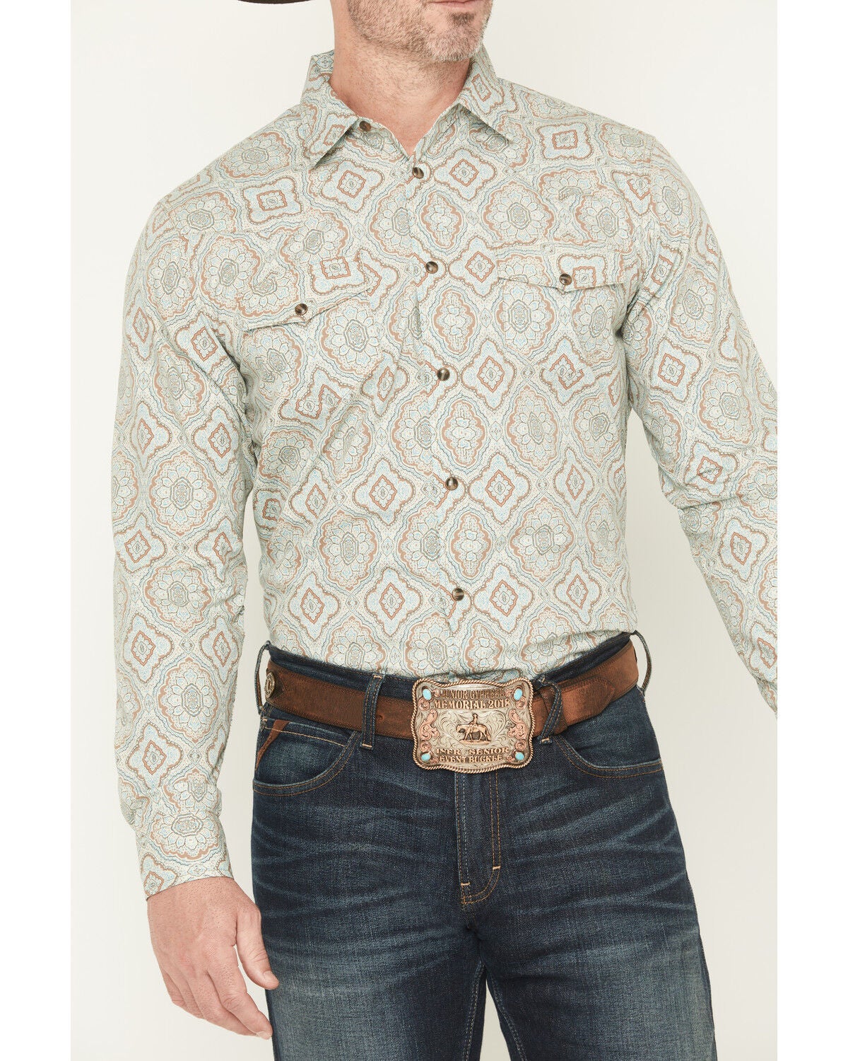 Image #3 - Gibson Trading Co Men's Garfunkle Medallion Print Long Sleeve Snap Stretch Western Shirt - Big, Mint, hi-res