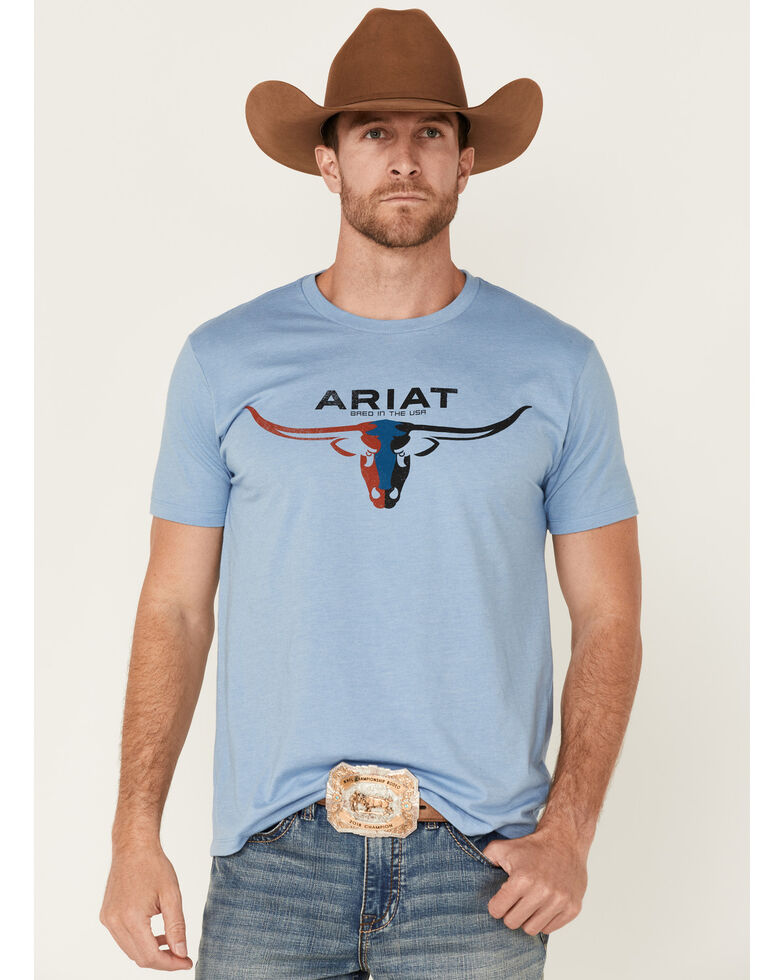 Ariat Men's Bred In The USA Graphic Short Sleeve T-Shirt , Light Blue, hi-res