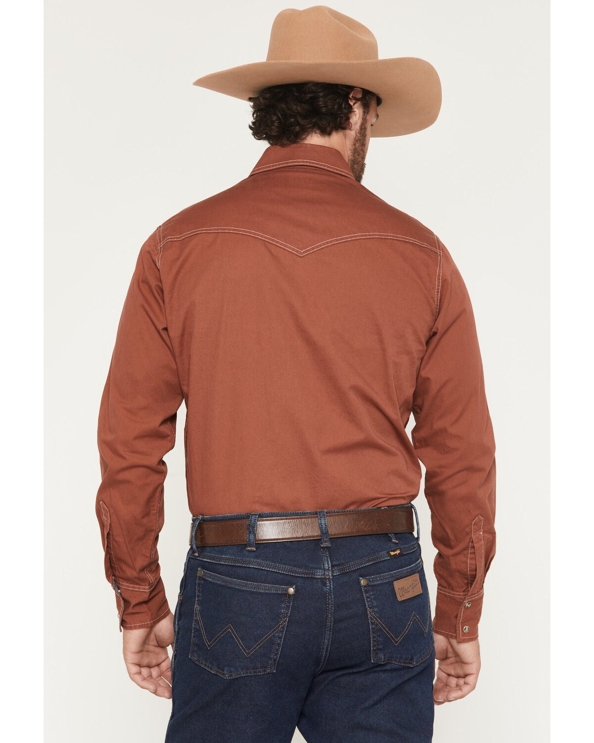 Image #4 - Wrangler Retro Men's Solid Long Sleeve Snap Western Shirt, Rust Copper, hi-res
