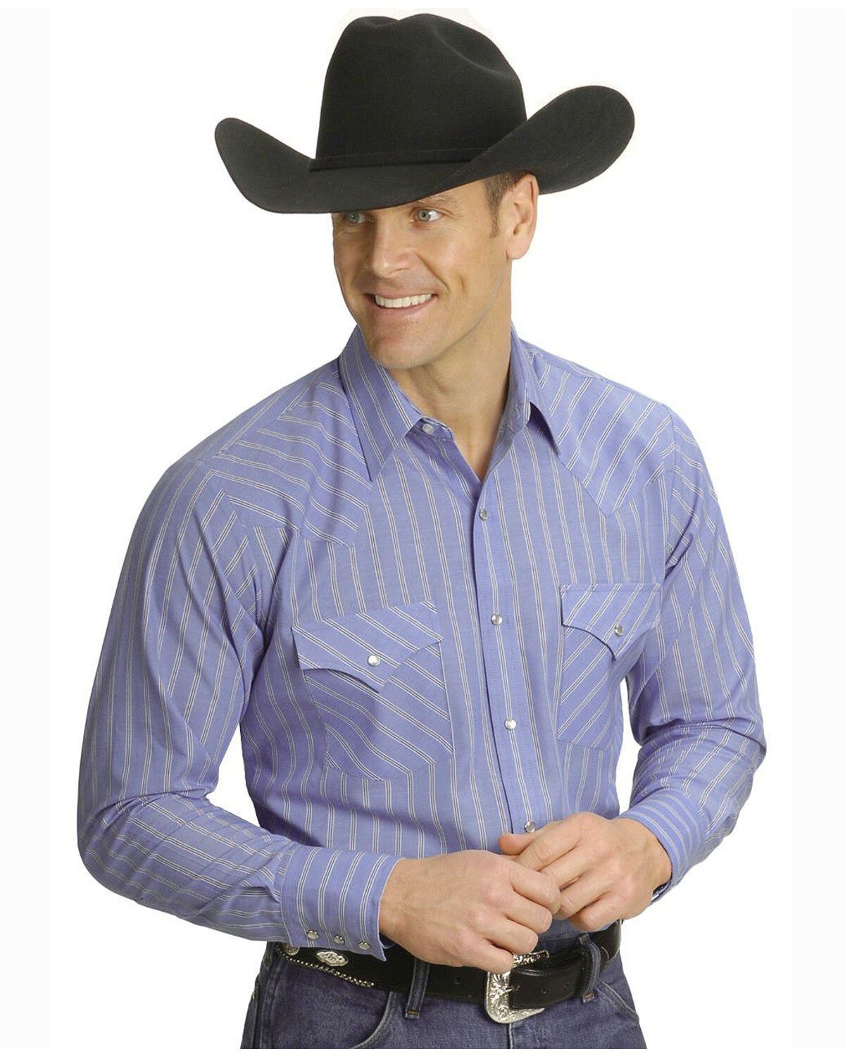 Image #2 - Ely Walker Men's Assorted Plaid or Stripe Long Sleeve Pearl Snap Western Shirt, Stripe, hi-res