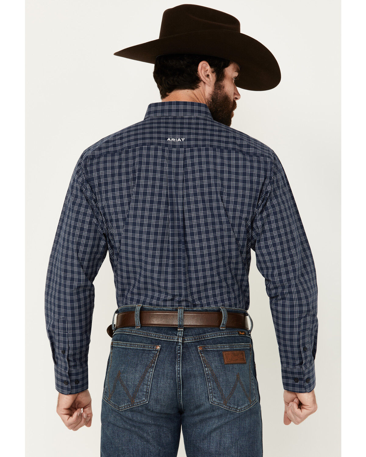 Image #4 - Ariat Men's Prestcot Windowpane Plaid Print Long Sleeve Performance Shirt - Tall, Navy, hi-res