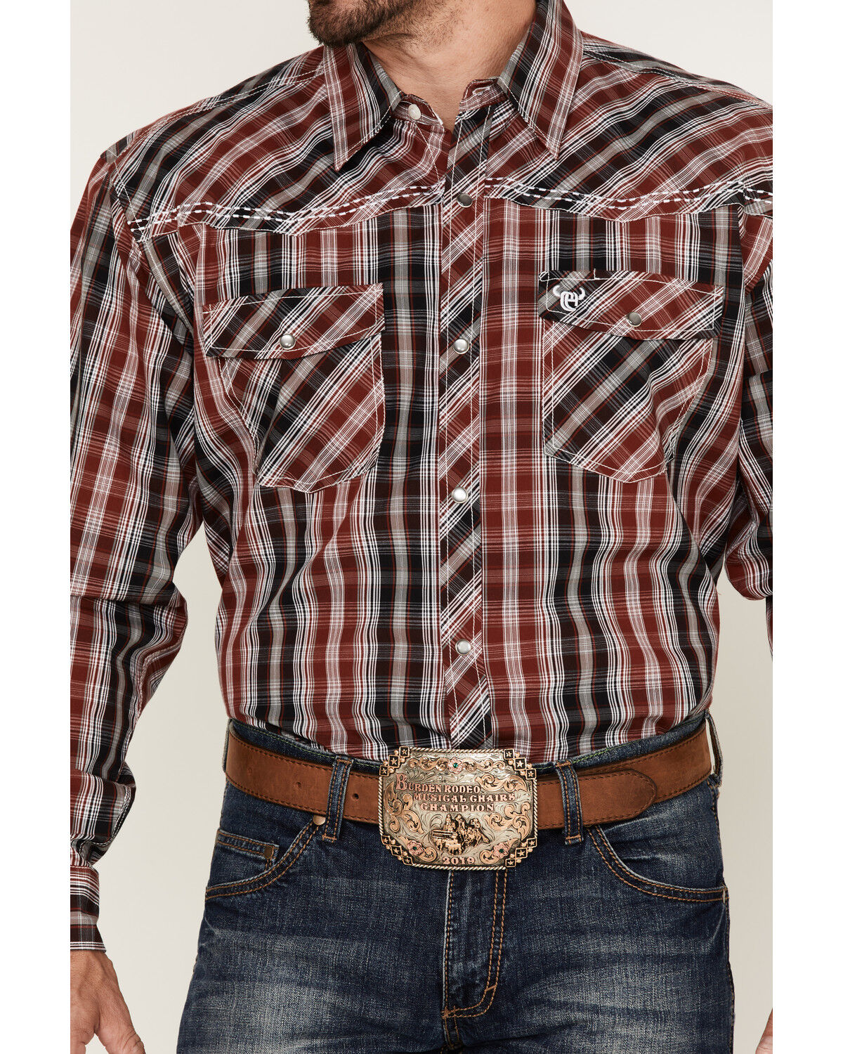 Image #3 - Cowboy Hardware Men's Arroyo Large Plaid Snap Western Shirt, Red, hi-res