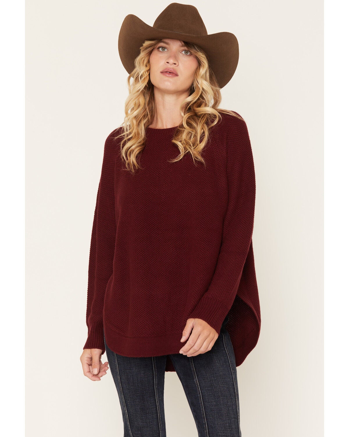 Cotton & Rye Women's Round Bottom Sweater, Burgundy, hi-res