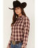 Ariat Women's R.E.A.L. Billie Jean Rose Dobby Plaid Long Sleeve Button Shirt, Rose, hi-res
