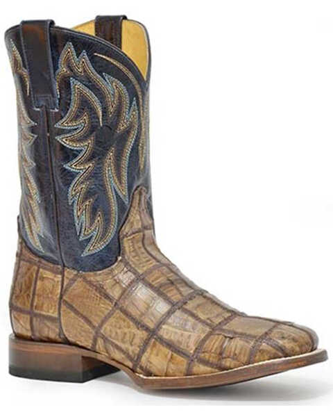 Image #1 - Roper Men's Caiman Check Patchwork Exotic Western Boots - Broad Square Toe , Tan, hi-res