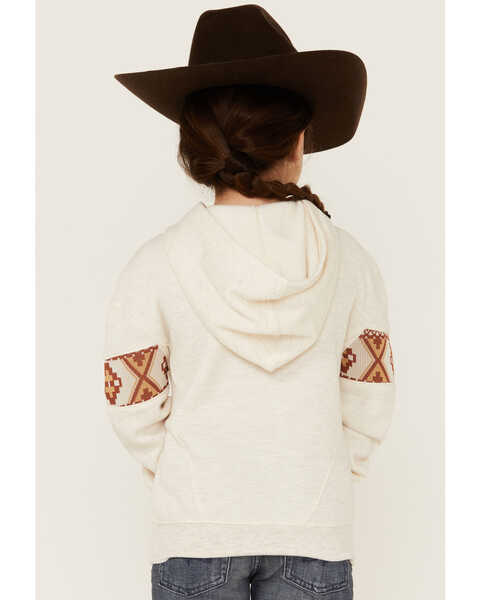Image #4 - RANK 45® Girls' Embroidered Southwestern Long Sleeve Logo Pullover Hooded Sweatshirt, Oatmeal, hi-res