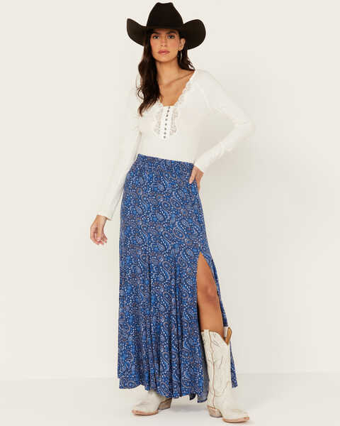 Image #1 - Idyllwind Women's Garrison Printed Maxi Skirt , Steel Blue, hi-res