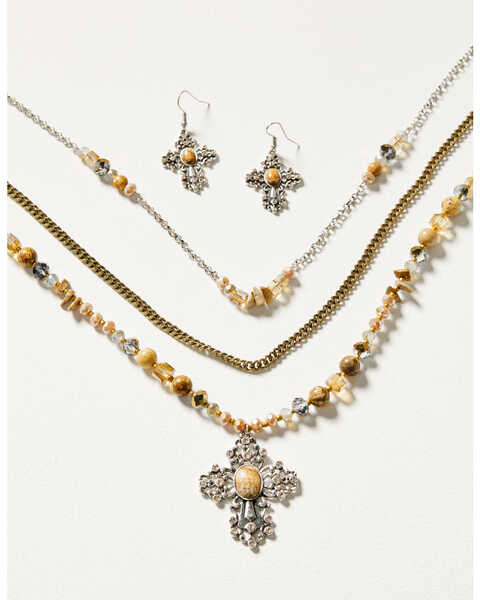 Image #1 - Shyanne Women's Champagne Chateau Cross Necklace & Earrings Set, Multi, hi-res