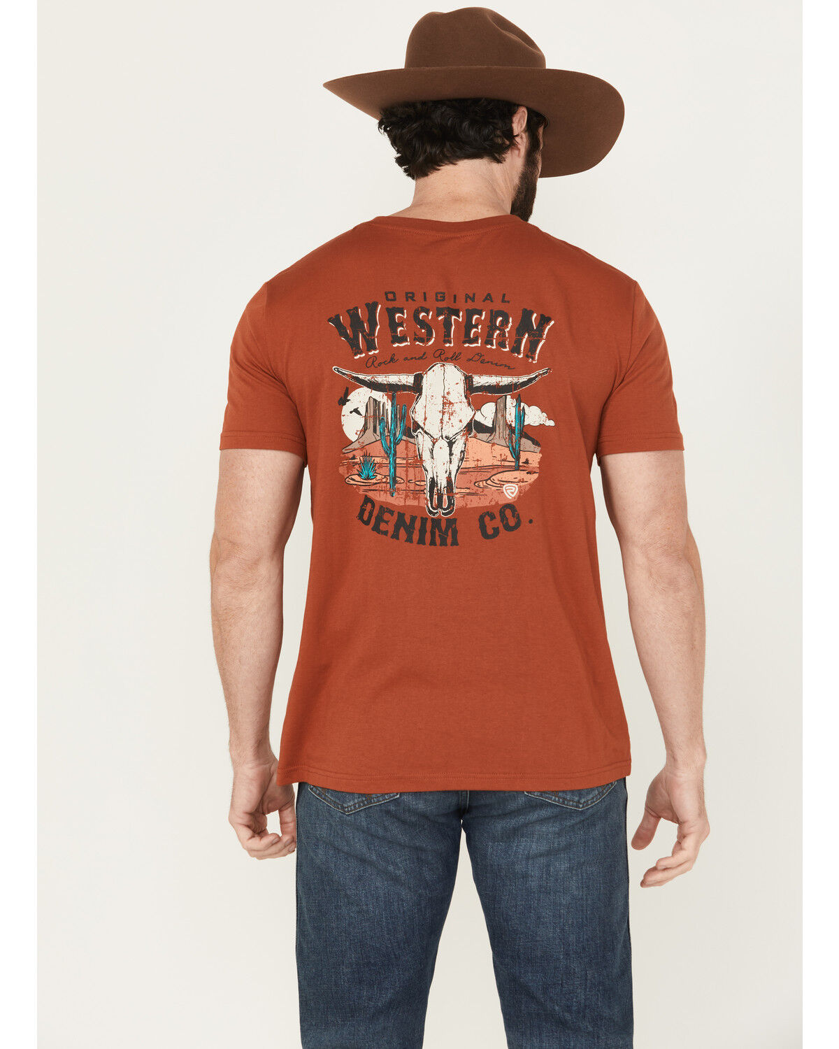 Image #4 - Rock & Roll Denim Men's Boot Barn Exclusive Longhorn Skull Short Sleeve Graphic T-Shirt, Rust Copper, hi-res