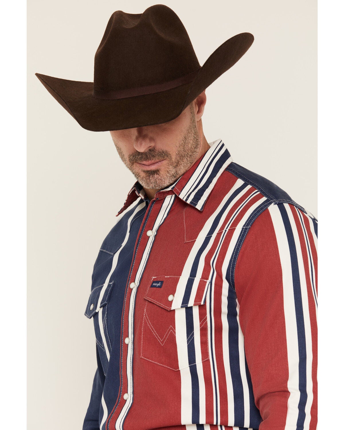 Image #2 - Wrangler Men's Vintage Brushpopper Striped Long Sleeve Snap Western Shirt, Blue, hi-res