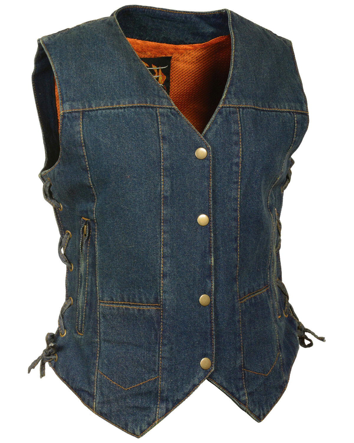Image #1 - Milwaukee Leather Women's 6 Pocket Side Lace Denim Vest - 5X, Blue, hi-res