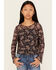 Image #1 - Trixxi Girls' Paisley Print Long Sleeve Mesh Top, Black, hi-res