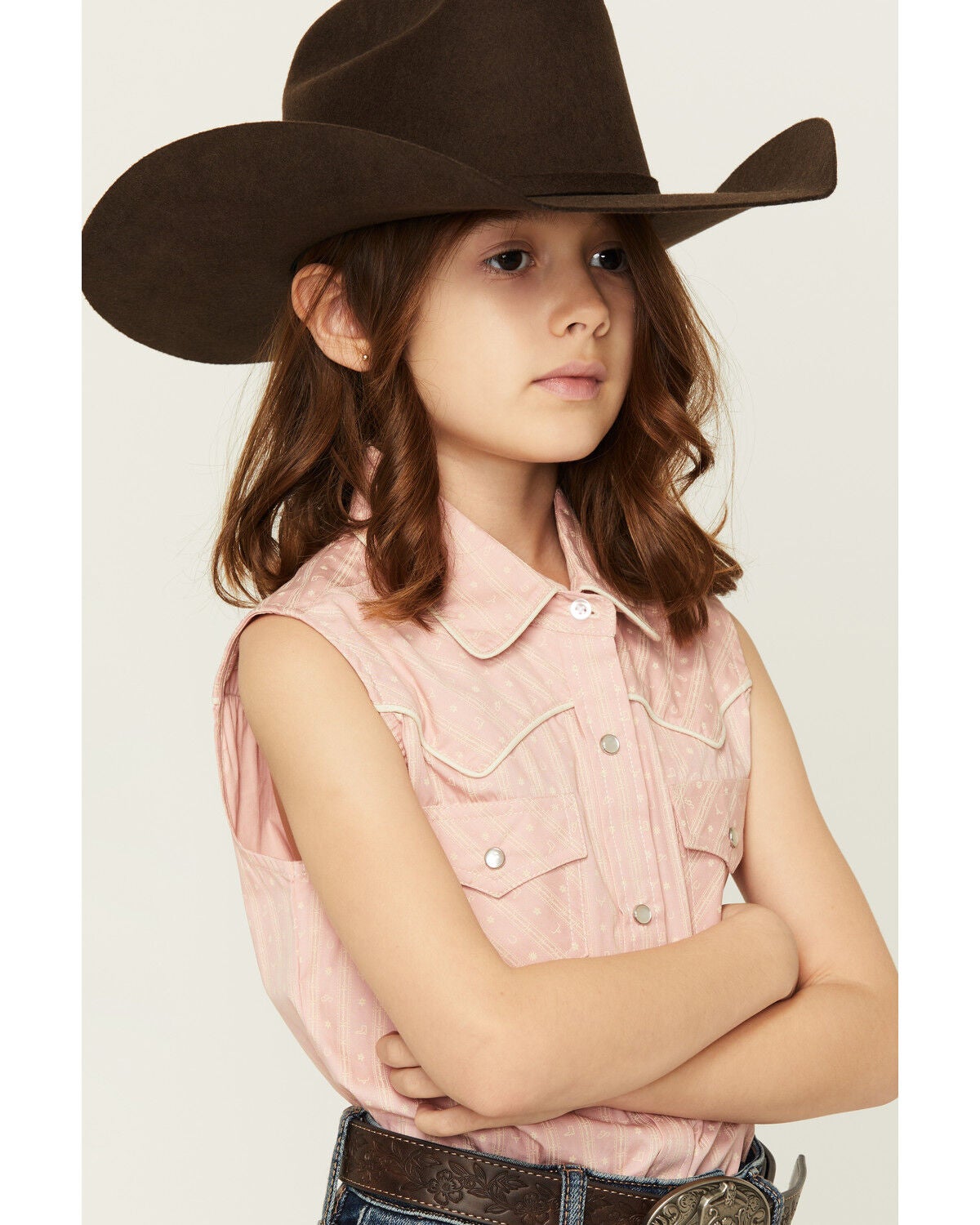 Image #2 - Ely Walker Girls' Striped Western Icon Sleeveless Snap Western Shirt, Pink, hi-res