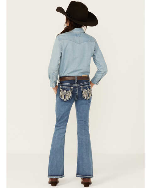 Miss Me Girl's Medium Wash Wing Stretch Bootcut Jeans , Dark Blue, hi-res