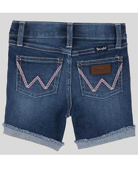 Image #2 - Wrangler Little Girls' Emerson Cuffed Raw Hem Denim Shorts, Blue, hi-res