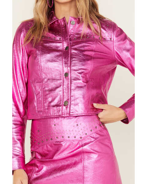 Image #3 - Idyllwind Women's Taylor Studded Metallic Leather Jacket, Fuchsia, hi-res