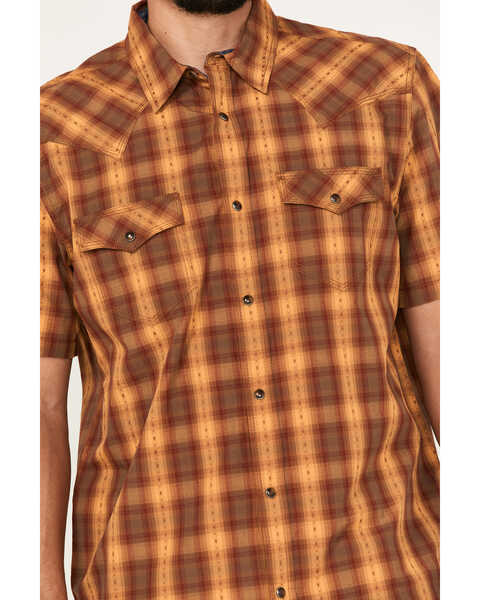 Image #3 - Moonshine Spirit Men's Sunset Stroll Plaid Print Short Sleeve Snap Western Shirt , Dark Yellow, hi-res
