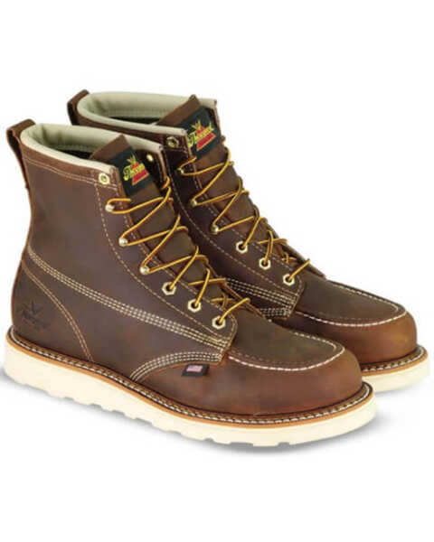 Image #1 - Thorogood Men's 6" Lace-Up Wedge Sole Work Boots - Steel Toe, Brown, hi-res