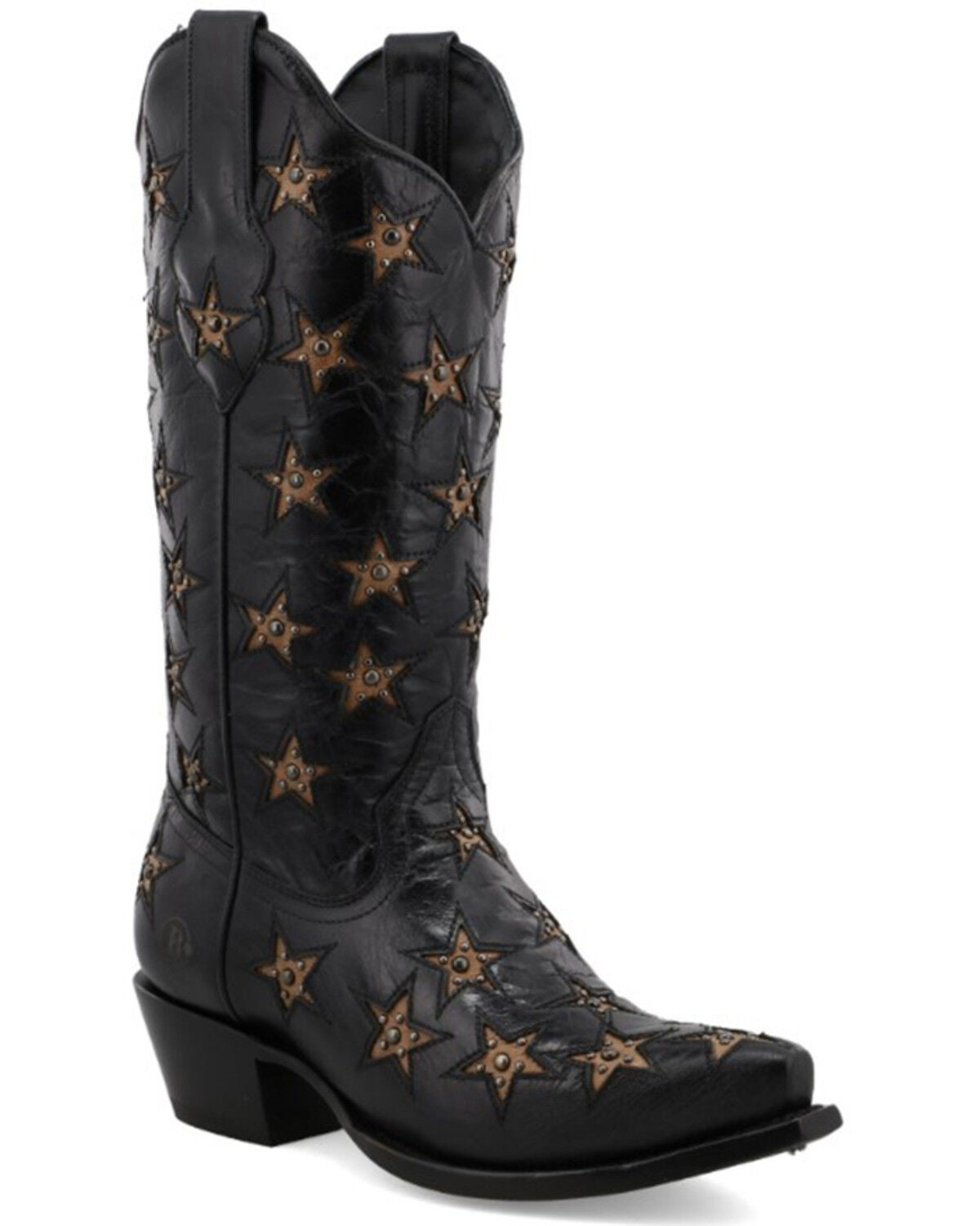 Black Star Women's Marfa Star Inlay Studded Leather Western Boot - Snip Toe, Black, hi-res