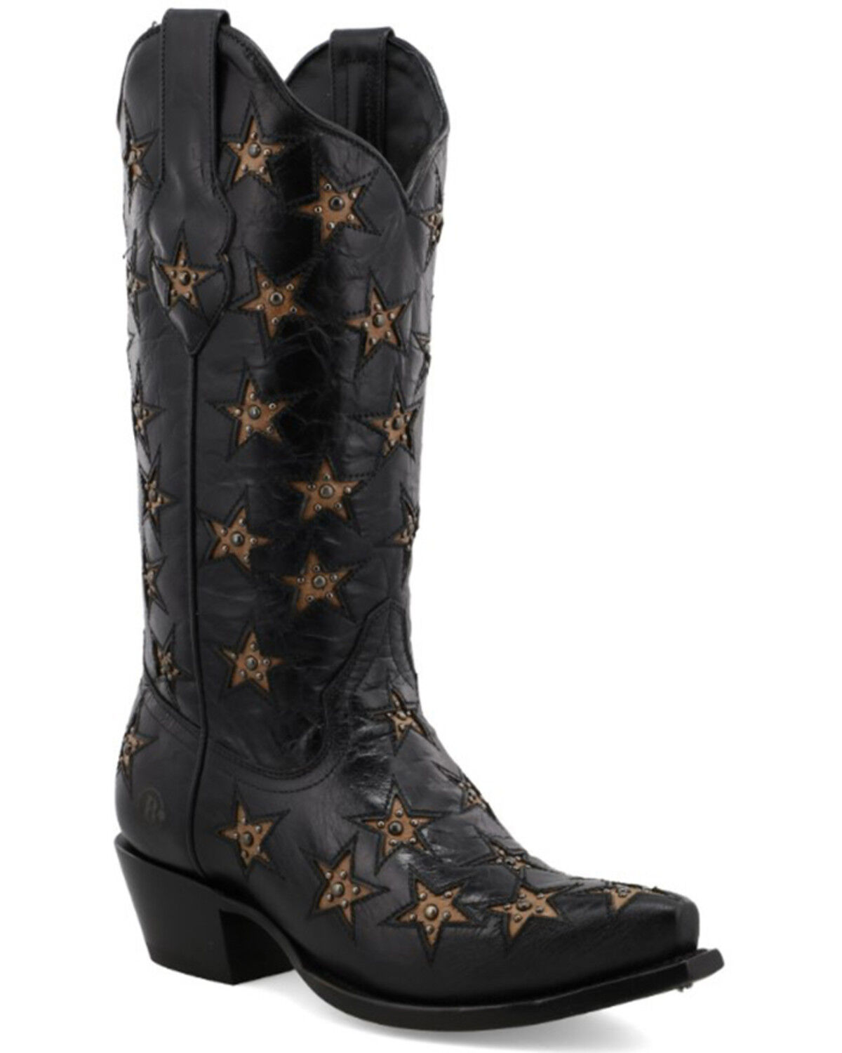 Image #1 - Black Star Women's Marfa Star Inlay Studded Leather Western Boot - Snip Toe, Black, hi-res
