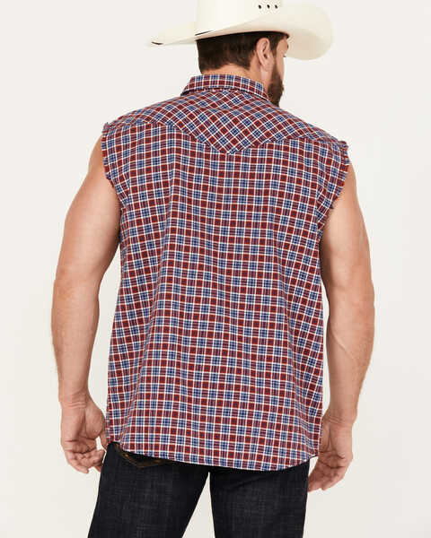 Image #4 - Cody James Men's Plaid Stars Bubba Sleeveless Western Shirt, Navy, hi-res
