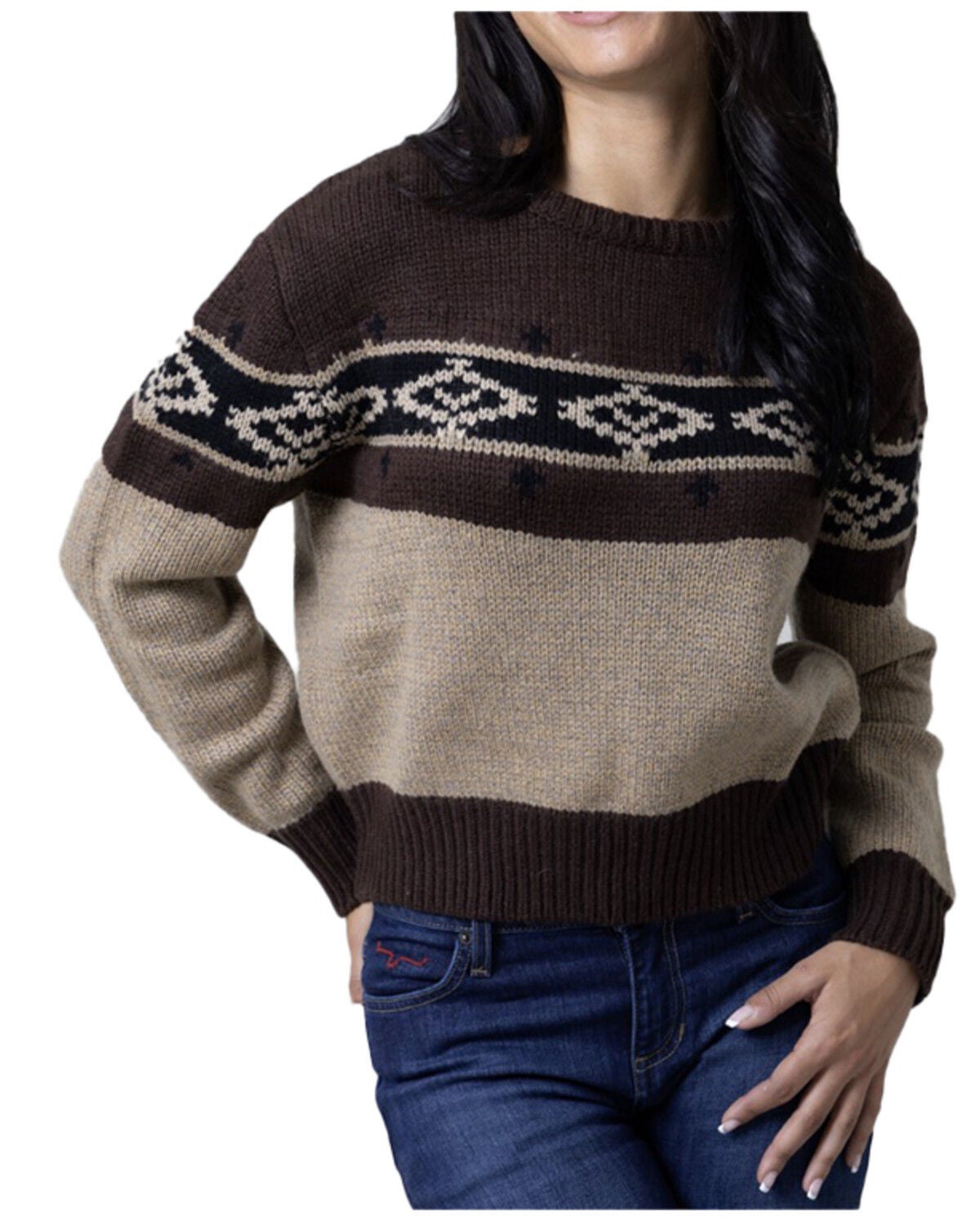 Image #1 - Kimes Ranch Women's Chama Southwestern Print Sweater, Brown, hi-res