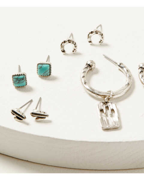 Image #4 - Shyanne Women's Moon & Cactus Turquoise Stone Earrings Set - 6-Piece, Silver, hi-res